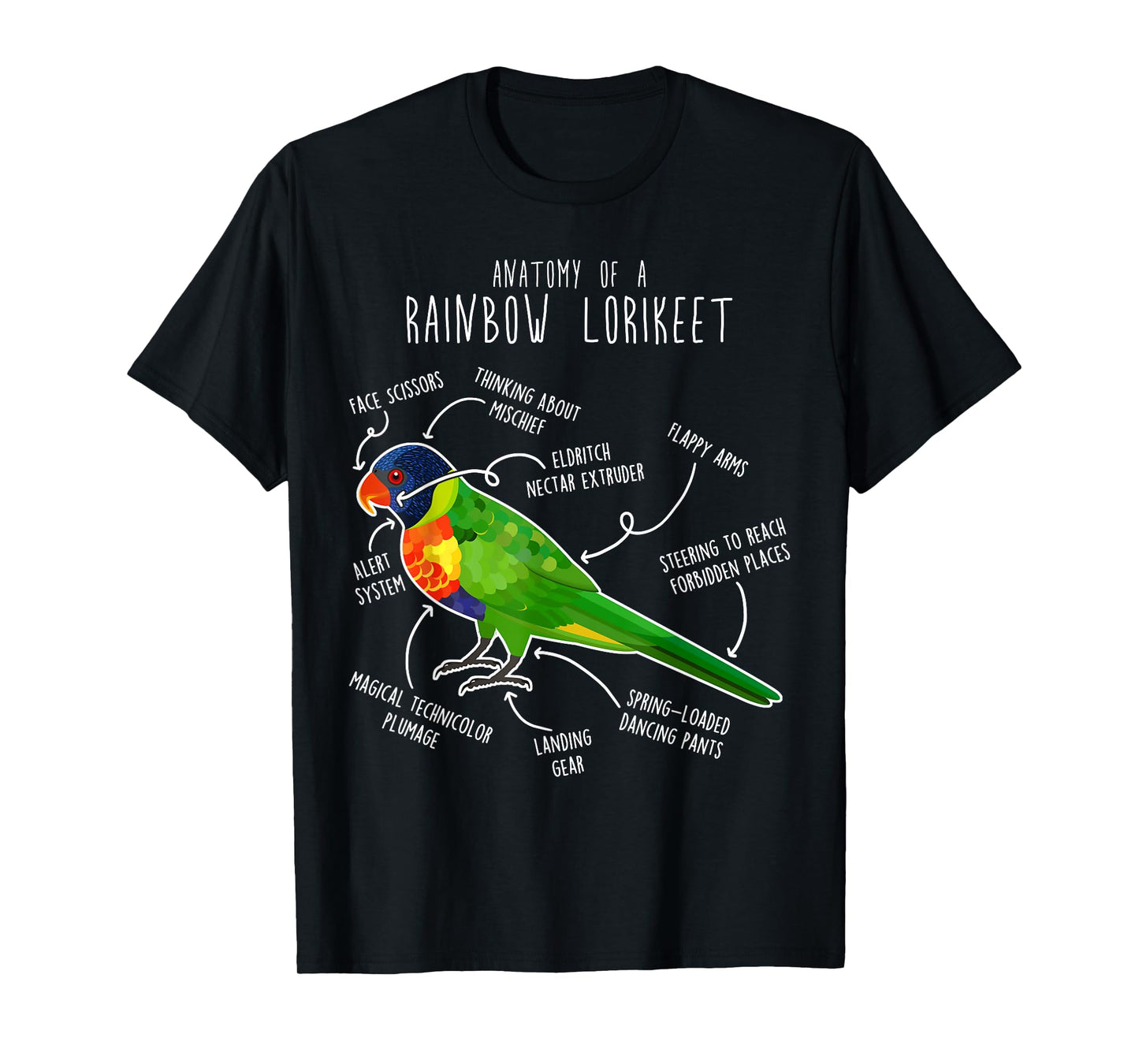 Rainbow Lorikeet Parrot Anatomy, Funny Cute Pet Lover Bird T-Shirt