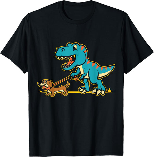 Cute Dinosaur and Dachshund Kids Boys Girls T-Shirt