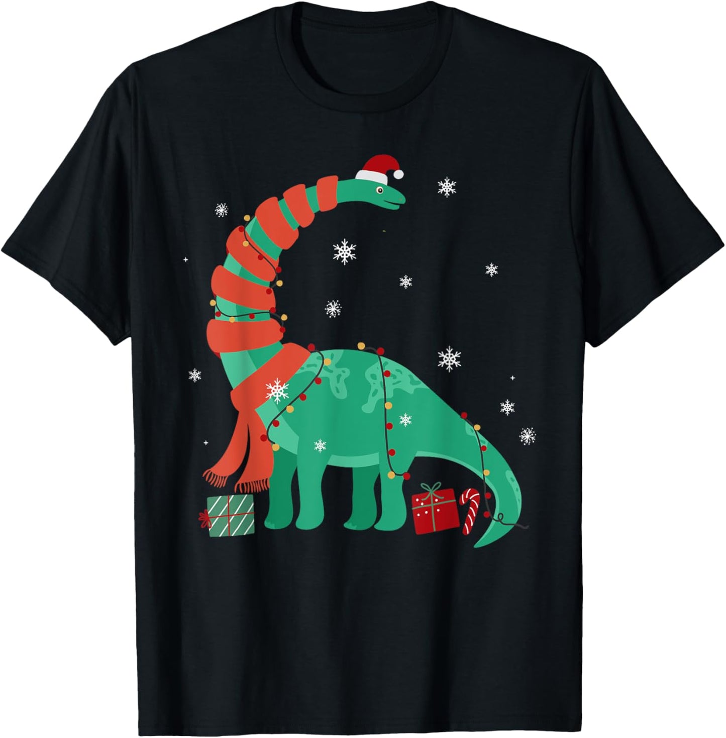 Funny Christmas Dinosaur Santa Xmas Lights Brontosaurus T-Shirt