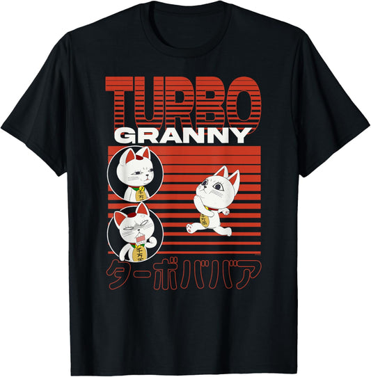 Running Turbo Granny Cat Collage Anime T-Shirt
