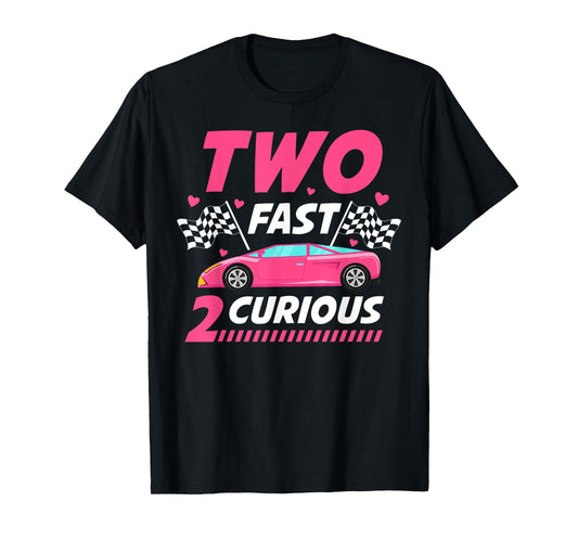 Girl Race Car Birthday Decorations Two Fast 2 Curious 2nd T-Shirt