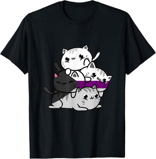 Kawaii Cat Pile Demisexual Pride Flag T-Shirt