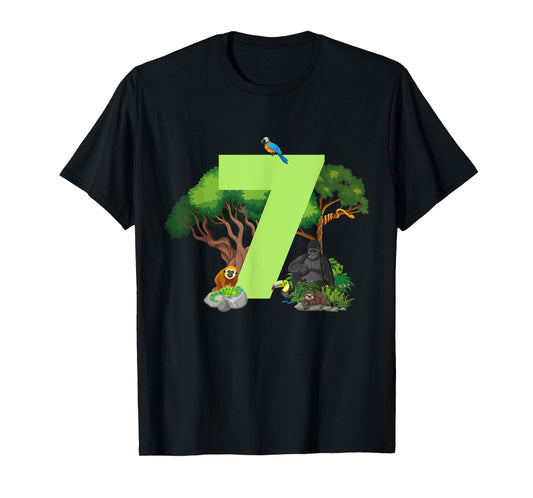 7th Birthday Jungle Animals Safari Rainforest 7 Year Old T-Shirt