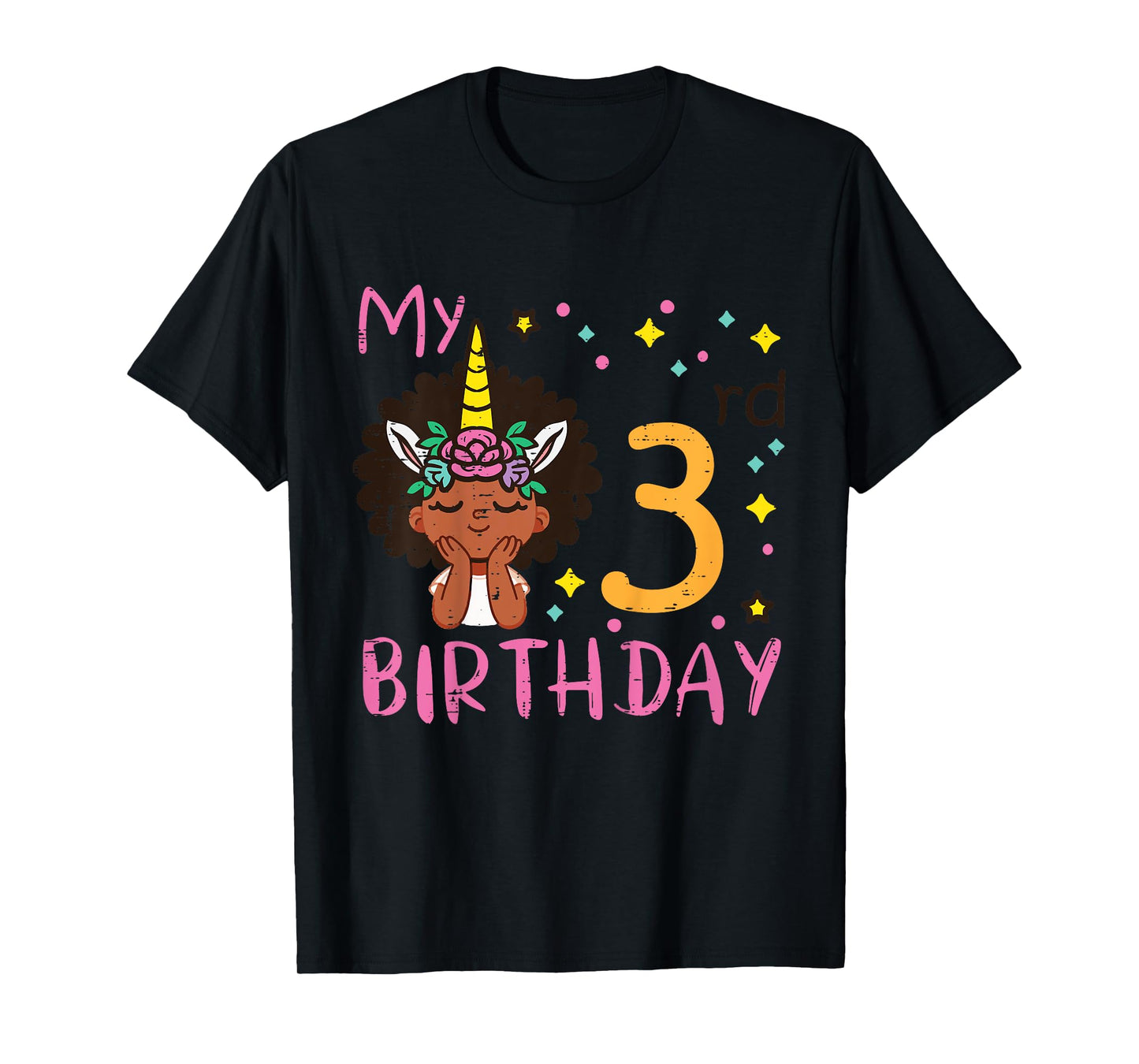 3rd Birthday Afro Black Girl Unicorn 3 Year Old Bday Girls T-Shirt