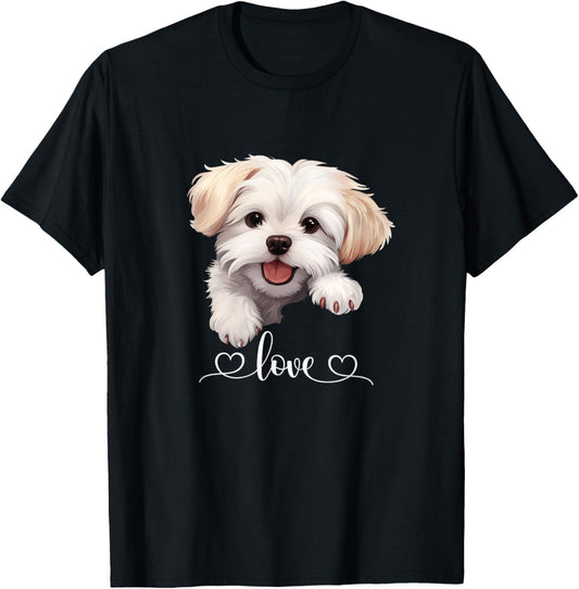 Cute Dog Graphic Love Puppy Maltese Dog T-Shirt
