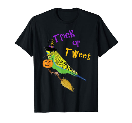 Halloween Trick or Tweet green budgie cute graphic bird T-Shirt