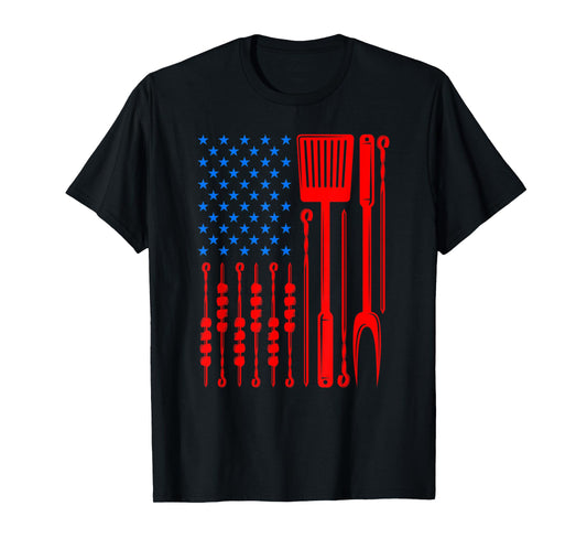 Barbecue Son Dad Husband Fathers Day Funny American Flag T-Shirt for Women Men