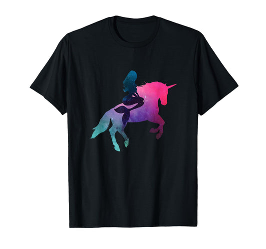Galaxy Mermaid Riding Unicorn T-Shirt For Women And Kids T-Shirt