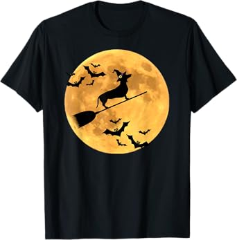Dachshund Witch Dog Halloween T-shirt Moon Broomstick Broom Men Women Kids T-Shirt