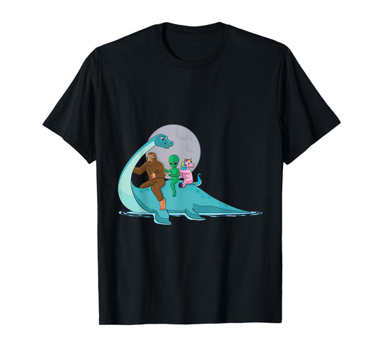 Alien Bigfoot Unicorn Riding Loch Ness Monster Cryptozoology T-Shirt