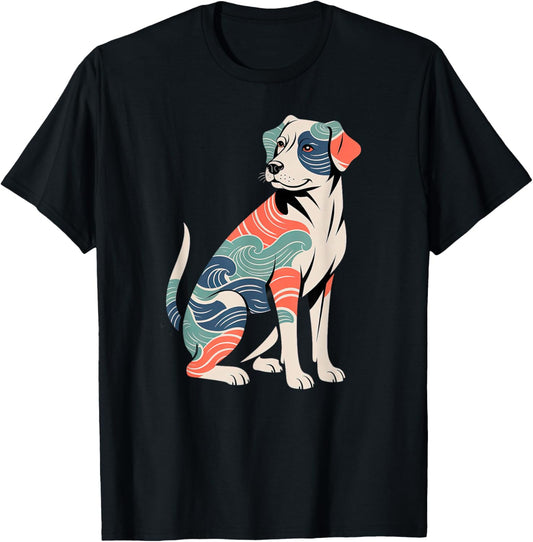 Dog Japanese Ukiyo-e Wave Woodblock Traditional Art T-Shirt