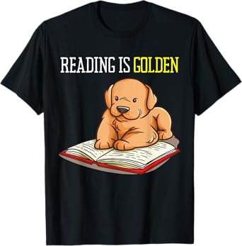 Golden Retriever Book Reading Gift Bookworm Teachers Dog T-Shirt for Men Women Girls Kids