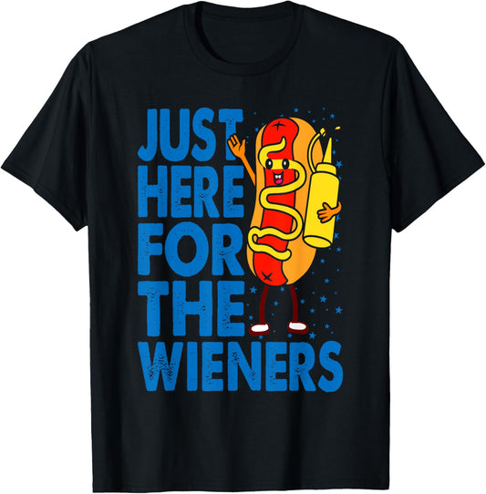 4th Of July Here For Wieners Patriotic Hotdog Men Women Kids T-Shirt