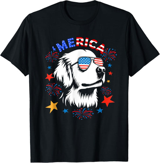 Golden Retriever 4th of July Merica Flag T-Shirt