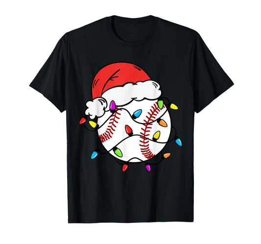 Baseball Santa Claus Hat Christmas Light Baseball Boys Kids T-Shirt