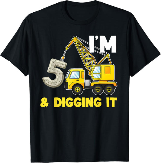 I'm 5 Year Old 5th Birthday Boy Excavator Construction T-Shirt