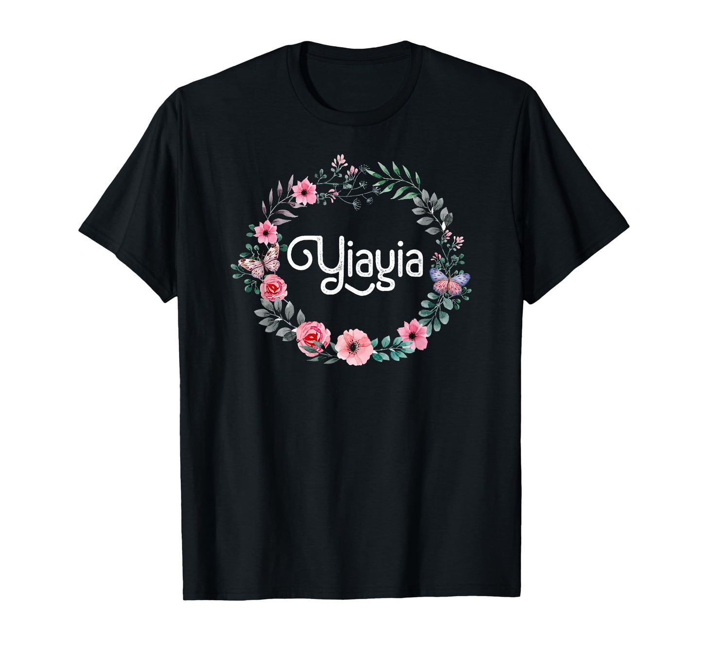 Mother's Day Gift For Greek Grandma Men Women Floral Yiayia T-Shirt