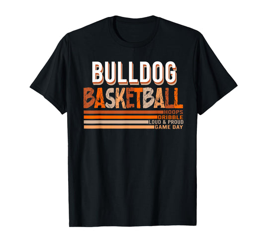Bulldogs School Spirit Orange Black Retro Basketball Bulldog Men Women Kids T-Shirt