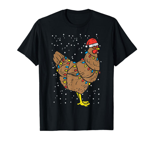Chicken Santa Hat Christmas Lights Funny Xmas Animal PJ T-Shirt