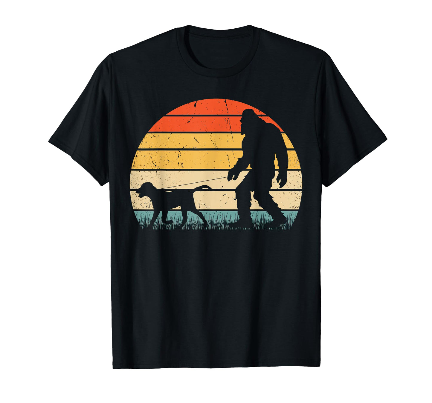 Funny Bigfoot Walking Labrador Dog Vintage Sasquatch Retro T-Shirt for Men Women Girls Kids