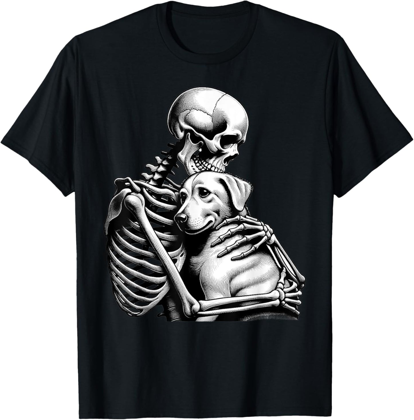 Skeleton Hugging Dog Halloween Loves Dogs Dog Lover Mom Dad T-Shirt