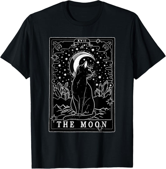 Graphic Cat Lovers Moon Tarot Card | Cat Tarot Card The Moon T-Shirt