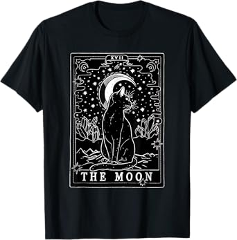 Graphic Cat Lovers Moon Tarot Card | Cat Tarot Card The Moon T-Shirt