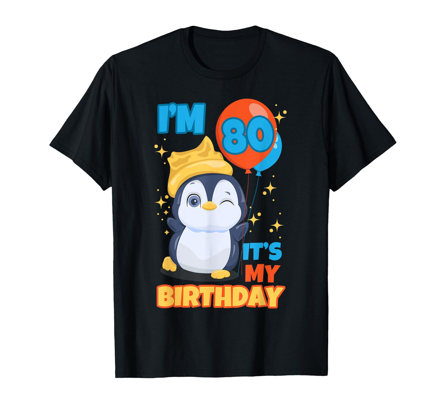 Penguin 80th Birthday Wink Winter Theme Balloon Celebration T-Shirt