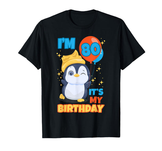 Penguin 80th Birthday Wink Winter Theme Balloon Celebration T-Shirt