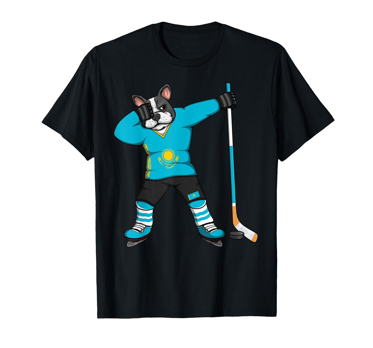 Dabbing French Bulldog Kazakhstan Ice Hockey Fans Jersey Art T-Shirt