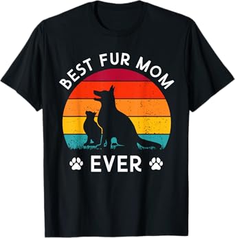 Funny Best Fur MOM Ever Vintage Retro Dog and Cat Owner Love T-Shirt for Men Women Kids