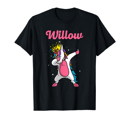 WILLOW Gift Name Personalized Birthday Dabbing Unicorn Queen T-Shirt
