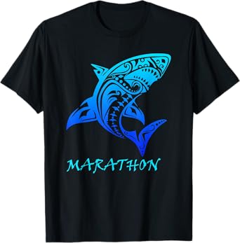 Marathon, Florida Keys Vintage Retro Tribal Shark Vacation T-Shirt
