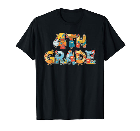 Funny Chicken Fourth Grade Back to School Kids Boys Girls T-Shirt