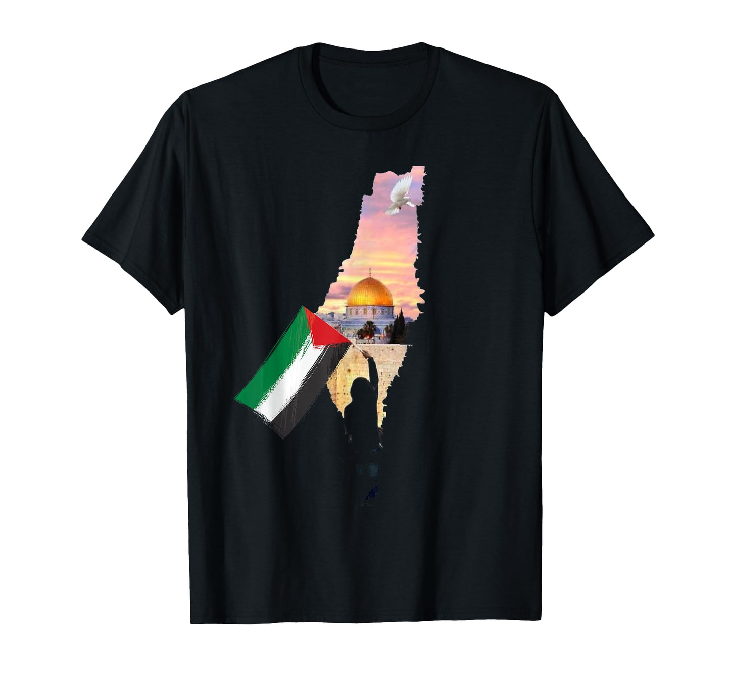 Boy Hold Palestine Map Palestinian's Flag Jerusalem's City T-Shirt
