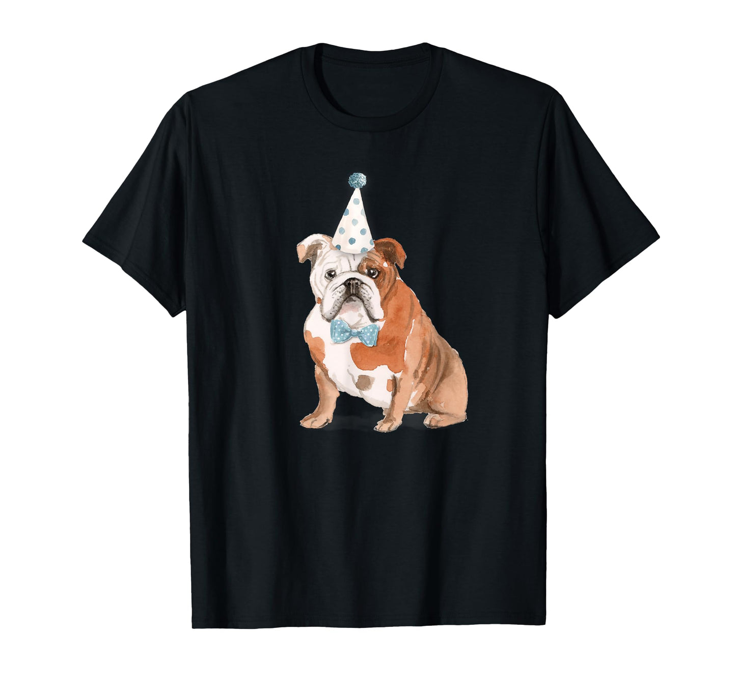 Cute English Bulldog Tan Pup Birthday Party Hat and Bowtie Men Women Girls Kids T-Shirt