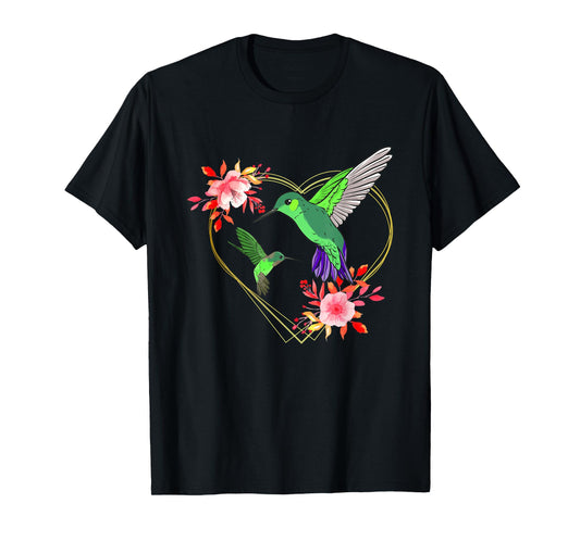 Hummingbird Red Heart Flowers Humminbird Hummingbird Bird T-Shirt