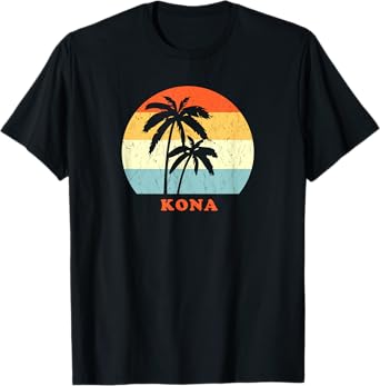 Kona, Hawaii Vintage Palm Tree Sunset Throwback T-Shirt