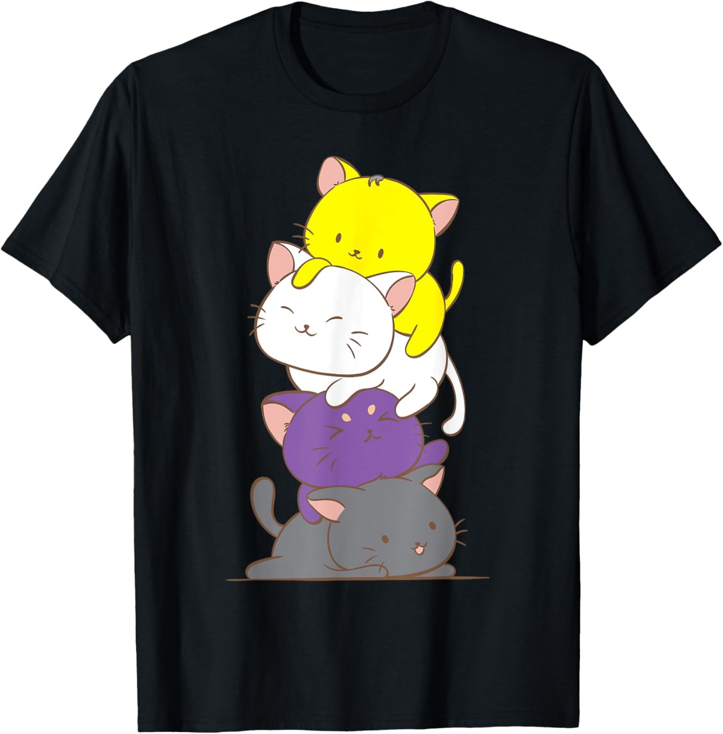Kawaii Cat Pile T-shirt LGBTQ Non Binary Pride Flag Kittens T-Shirt