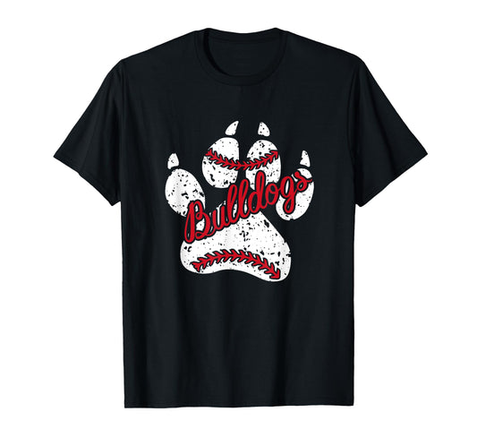 Go Bulldogs Pawprint School Mascot Spirit Baseball T-Shirt
