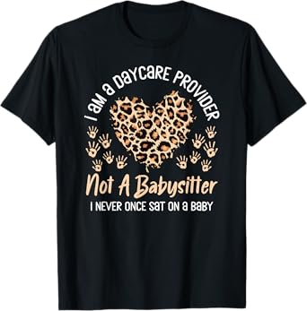 Daycare Provider Teacher Childcare Worker Leopard Heart Fun Men Women T-Shirt