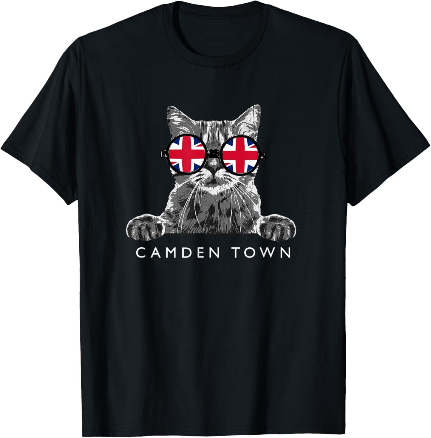 English Hipster Cat Camden Town London UK Flag Sunglasses T-Shirt