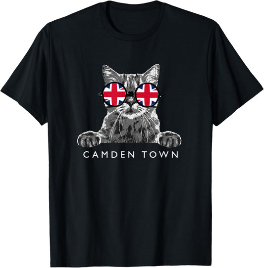 English Hipster Cat Camden Town London UK Flag Sunglasses T-Shirt