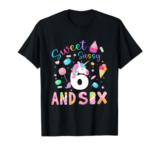 Kids Kids 6th Birthday Girl Sweet Sassy & 6 Magical Unicorn Bday T-Shirt
