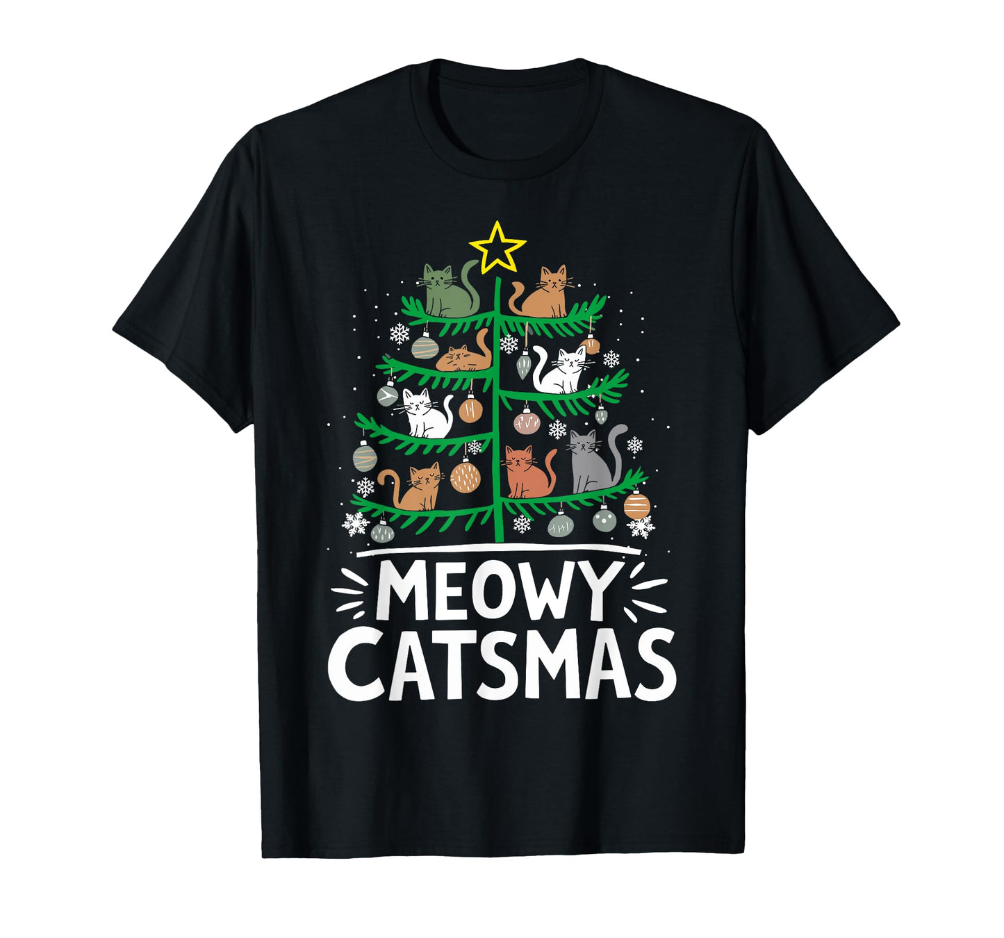 Meowy Catmas Cat Christmas Tree Xmas Funny Santa Cat T-Shirt