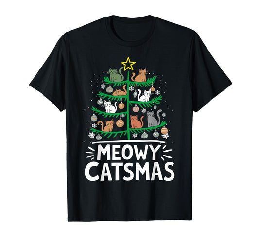 Meowy Catmas Cat Christmas Tree Xmas Funny Santa Cat T-Shirt