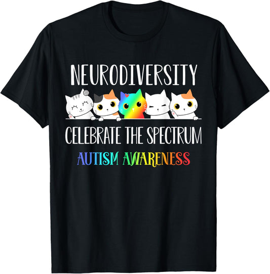 Autism Embrace Neurodiversity Celebrate the Spectrum Cat T-Shirt