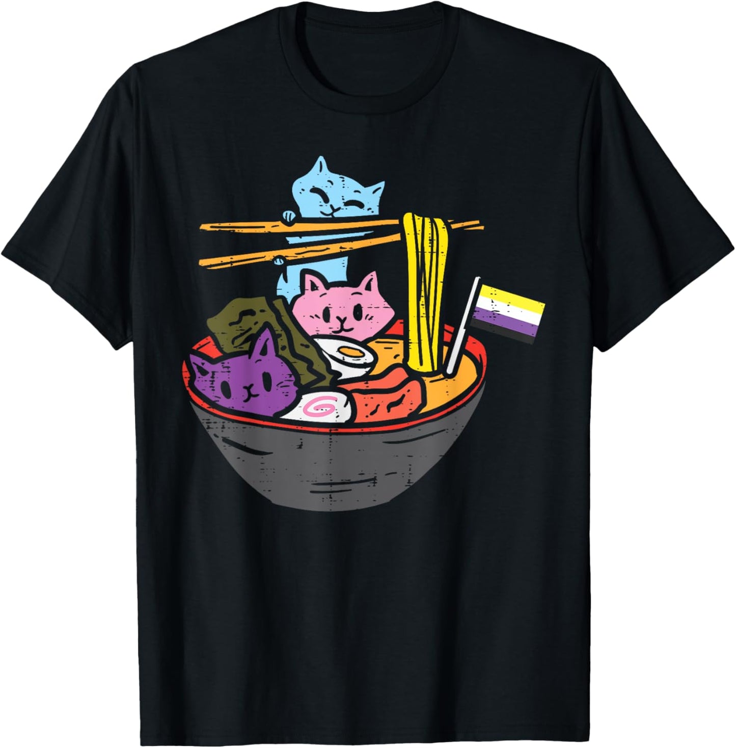 Non-Binary Flag Cats Ramen Anime NB Pride Month LGBTQ Ally T-Shirt
