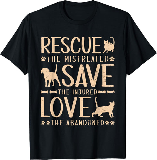 Rescue Save Love, Animal Rescue Dog Cat Lovers T-Shirt