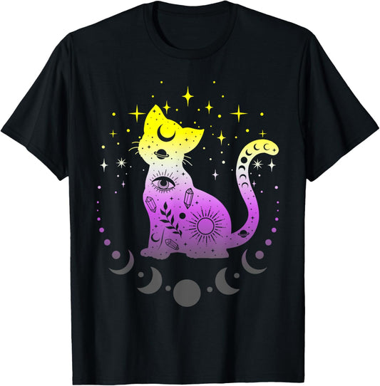 Nonbinary Astrology Cat, Moon Phases Non-Binary Celestial T-Shirt